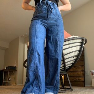 American eagle denim palazzo pant with tie waist